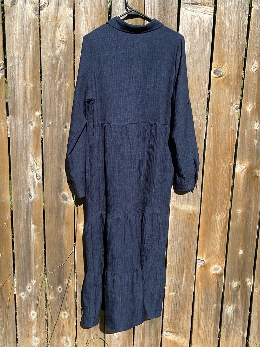 Max Studio London Tiered Maxi Shirt Dress Navy Blue Size Medium - Picture 4 of 4